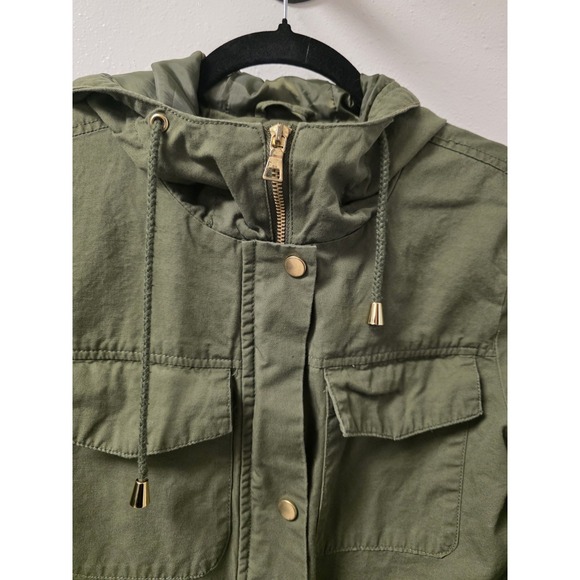 Bella Donna Olive Green Utility Jacket Women's Medium Hooded Zip Cotton - Picture 3 of 10